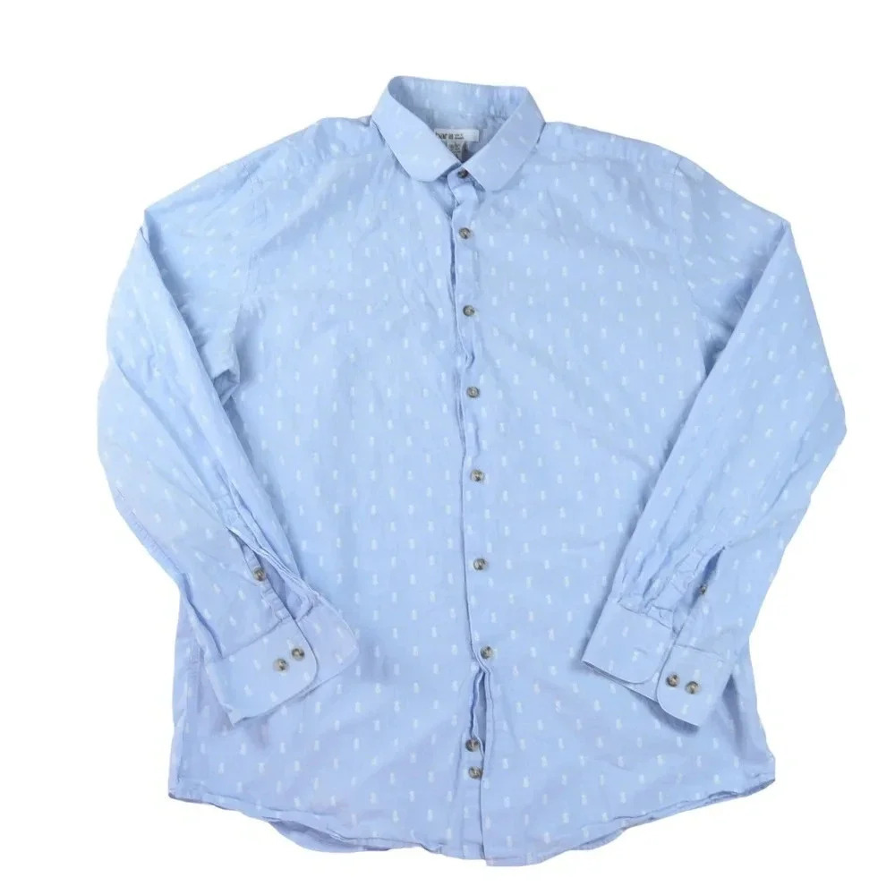 BARIII || Men's Pineapple Classic Sky Blue Long Sleeve Button Down Shirt Large